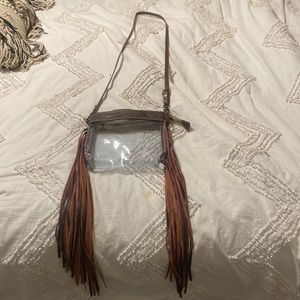 Western cross body stadium bag with fringe